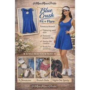 BLUE‎ CRUSH FIT & FLARE Vibe Sportswear Dress XL Textured Jacquard Keyhole  XL